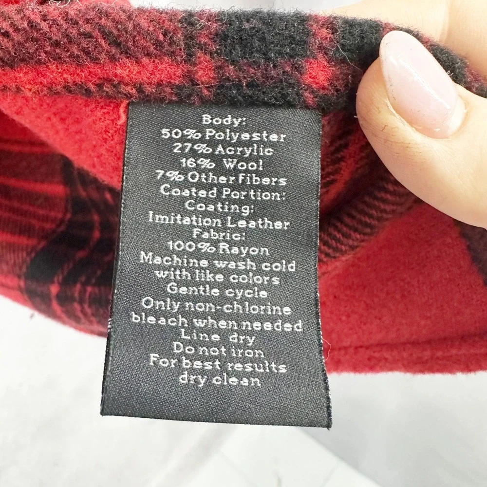Rock & Republic Red Black Plaid Moto Poncho Faux Leather Trim Fringed‎ Size M/L